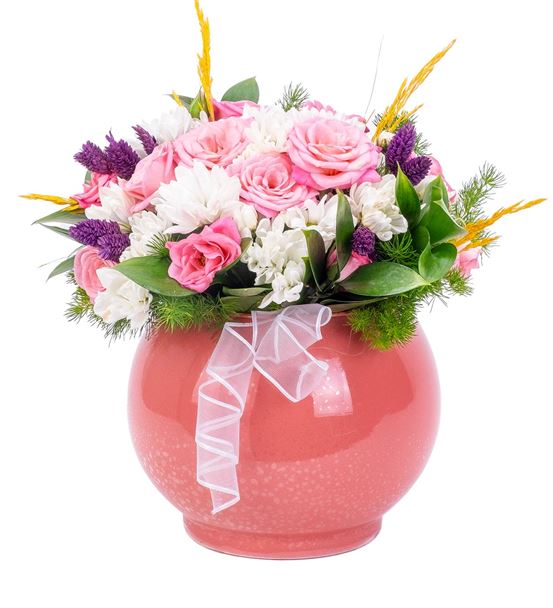 Luxury Pink Papatya ve Çardak Gül Aranjmanı
